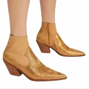 Free People Jackson West Sock Gold Metallic Western Leather Boot